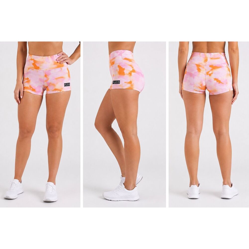 FLEO Tie Dye Workout Shorts Large Pink Orange Booty Gym Yoga